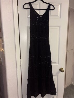 Elegant Black Crochet Maxi Dress - Women medium-large NWT